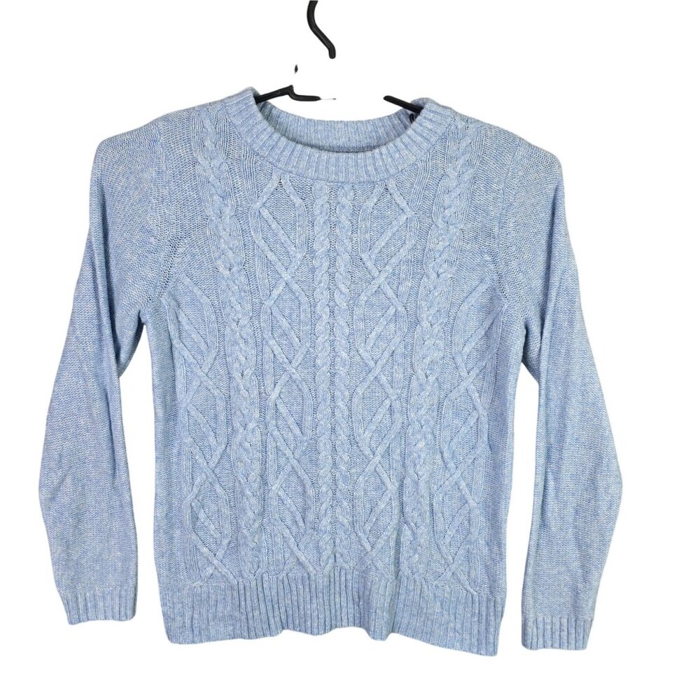 Womens Croft & Barrow Blue Cable Knit Sweater Long Sleeve Crew Neck Acrylic L
